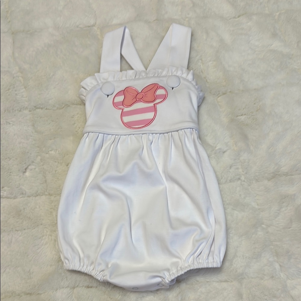 Stitchy fish White and Pink Minnie Mouse romper